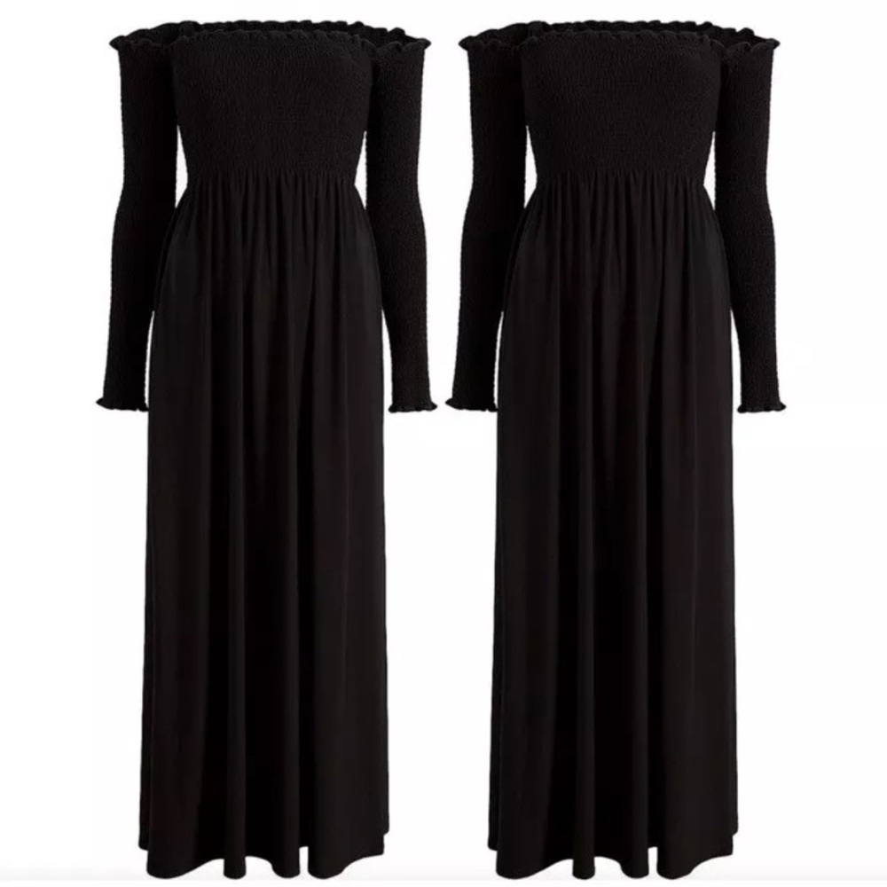 Hill House Black Off-Shoulder Long Sleeve Dress